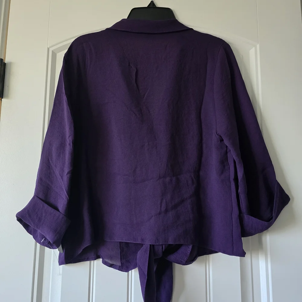 NWT Haute Monde Purple Tie Front Blouse M Collared Lightweight Drapey Chic Top - Picture 10 of 10